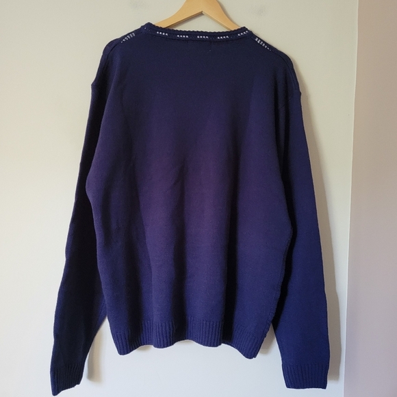 Vintage 90s Textured Knit Navy Wool Blend Grandpa Boyfriend Sweater Size XL - Picture 2 of 7
